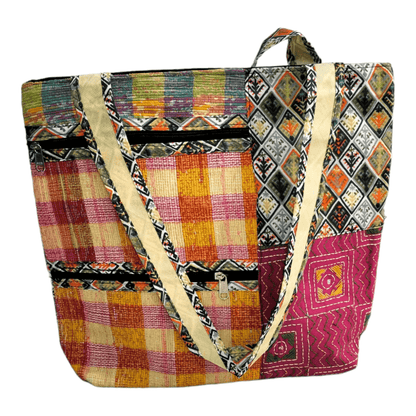 Stylish colorful cotton shantiniketan tote bag for women with zipper - AP BAG BHANDAR