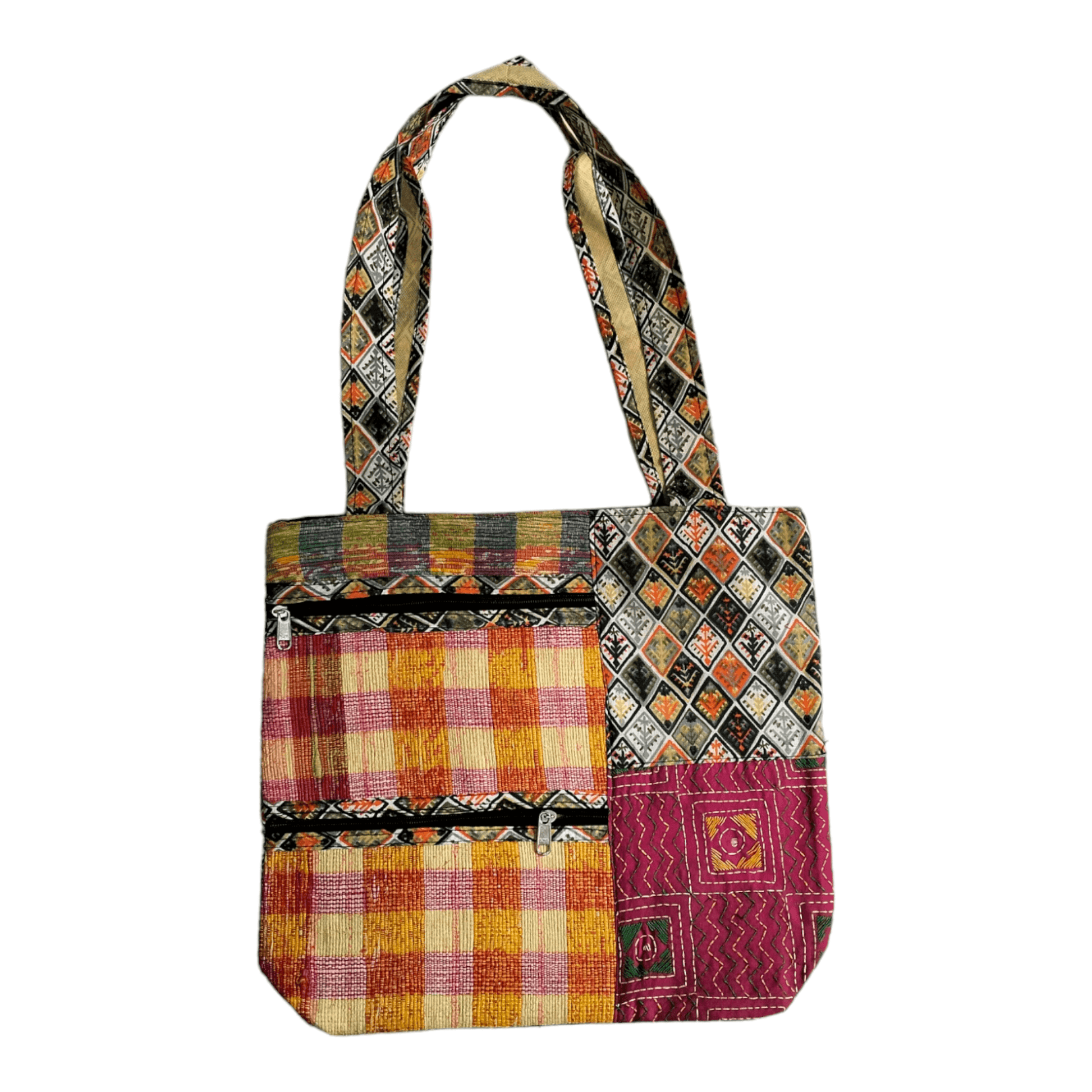 Stylish colorful cotton shantiniketan tote bag for women with zipper - AP BAG BHANDAR
