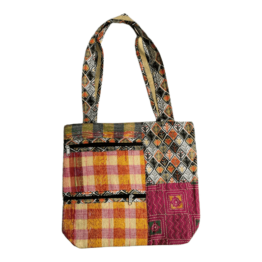 Stylish colorful cotton shantiniketan tote bag for women with zipper - AP BAG BHANDAR