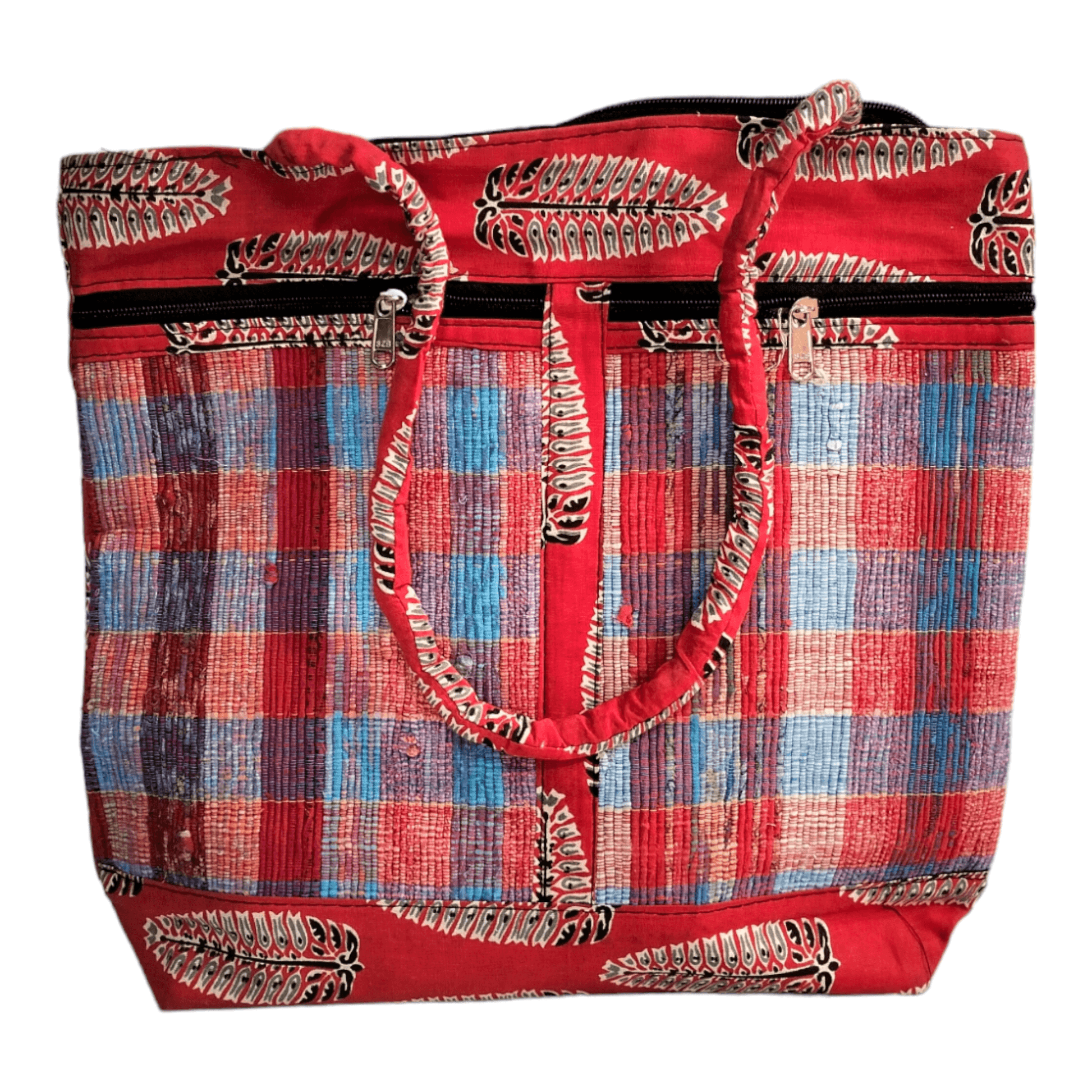 Stylish colorful cotton shantiniketan tote bag for women with zipper - AP BAG BHANDAR