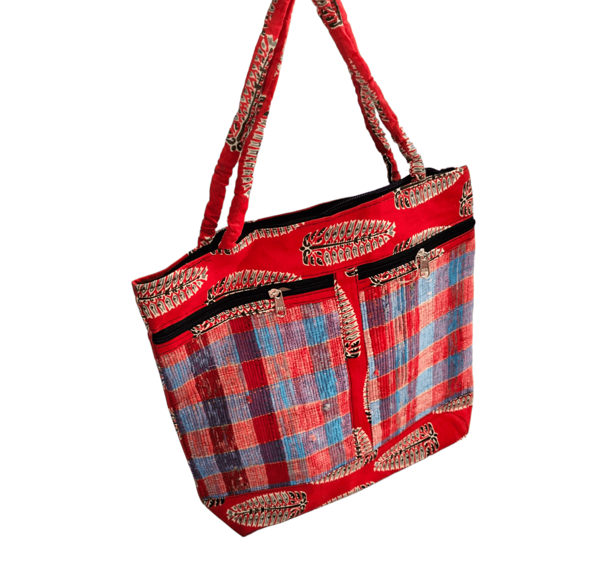 Stylish colorful cotton shantiniketan tote bag for women with zipper - AP BAG BHANDAR