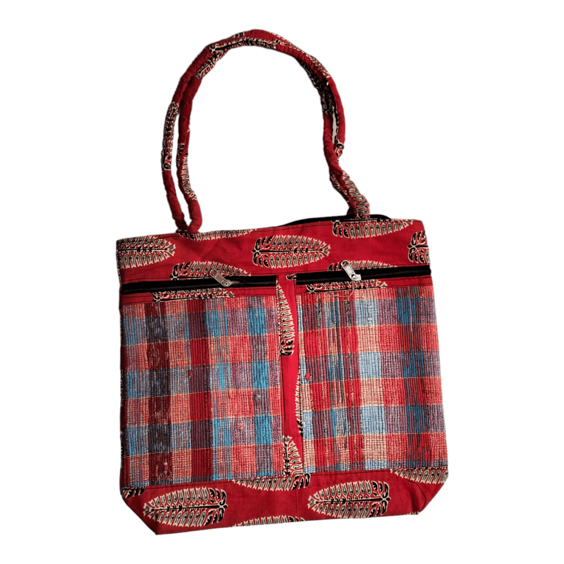 Stylish colorful cotton shantiniketan tote bag for women with zipper - AP BAG BHANDAR