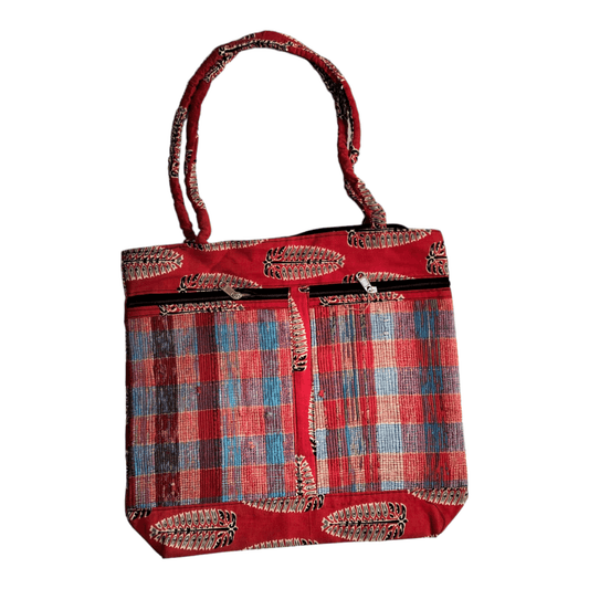 Stylish colorful cotton shantiniketan tote bag for women with zipper - AP BAG BHANDAR