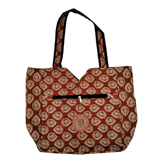 Large Spacious Stylish colorful cotton shantiniketan tote bag for women with zipper - AP BAG BHANDAR