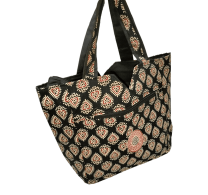 Large spacious Stylish colorful cotton shantiniketan tote bag for women with zipper - AP BAG BHANDAR