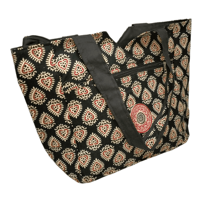 Large spacious Stylish colorful cotton shantiniketan tote bag for women with zipper - AP BAG BHANDAR