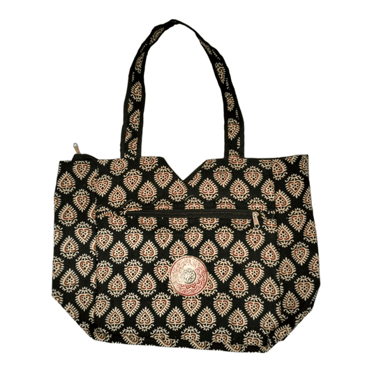Large spacious Stylish colorful cotton shantiniketan tote bag for women with zipper - AP BAG BHANDAR