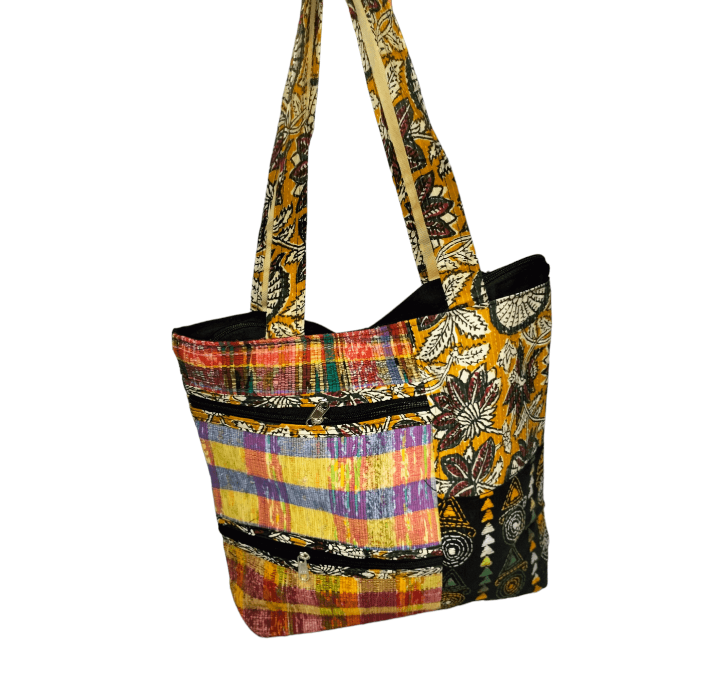 Stylish colorful cotton shantiniketan tote bag for women with zipper - AP BAG BHANDAR