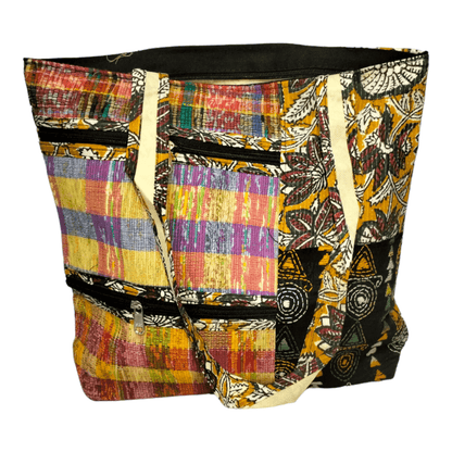 Stylish colorful cotton shantiniketan tote bag for women with zipper - AP BAG BHANDAR