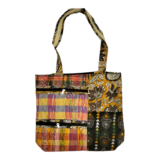 Stylish colorful cotton shantiniketan tote bag for women with zipper - AP BAG BHANDAR
