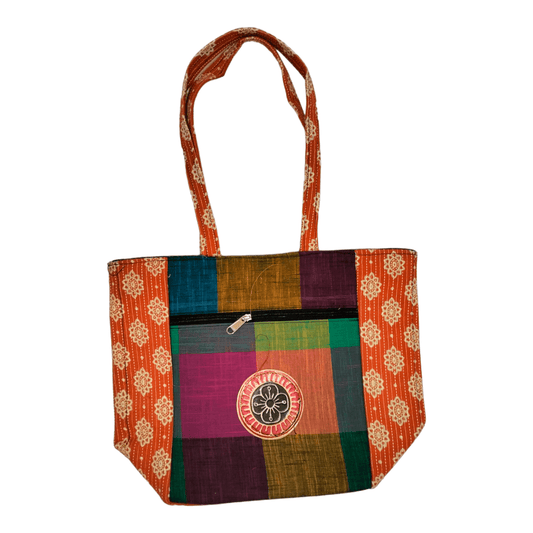 Stylish colorful cotton shantiniketan tote bag for women with zipper - AP BAG BHANDAR