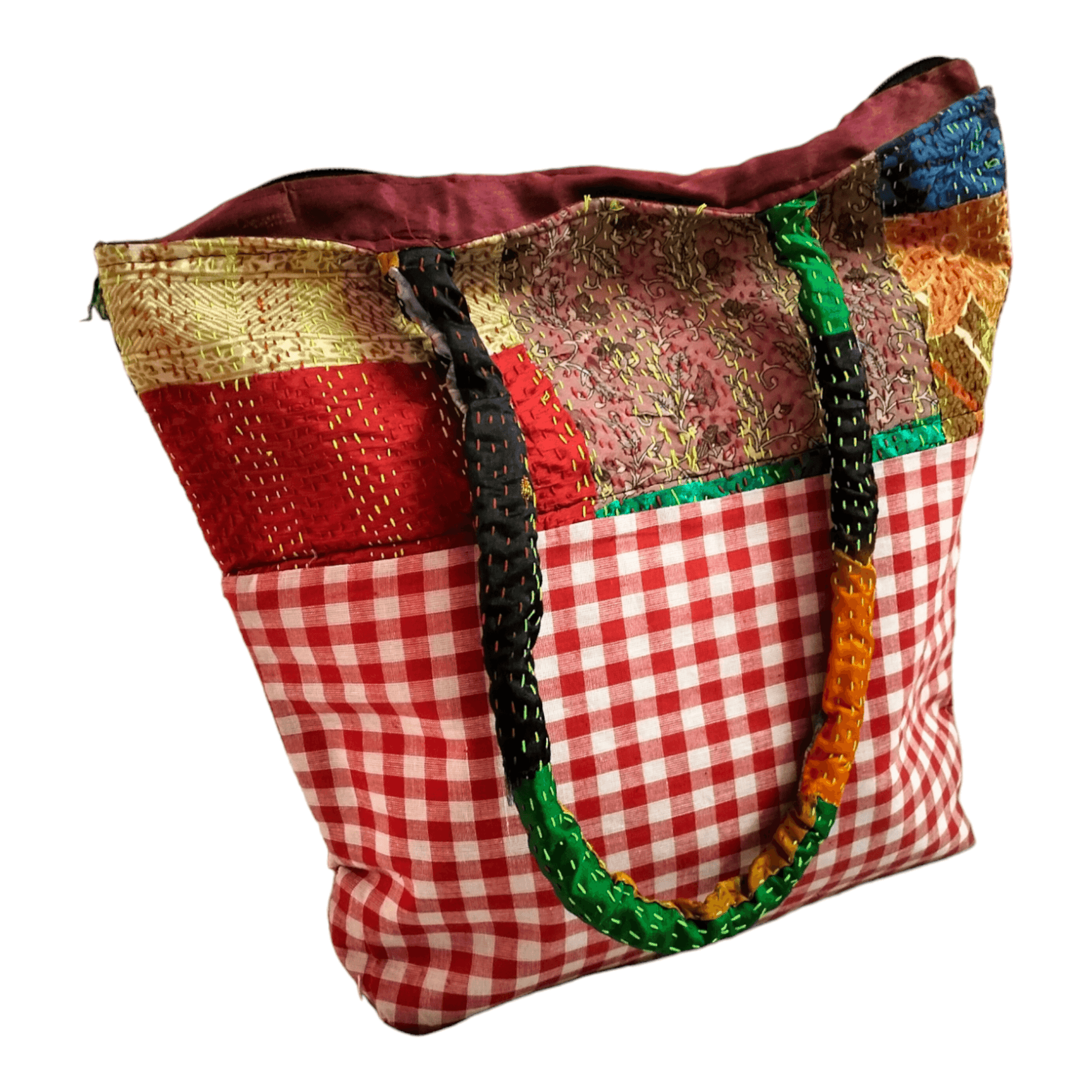 Stylish colorful cotton shantiniketan tote bag for women with zipper - AP BAG BHANDAR