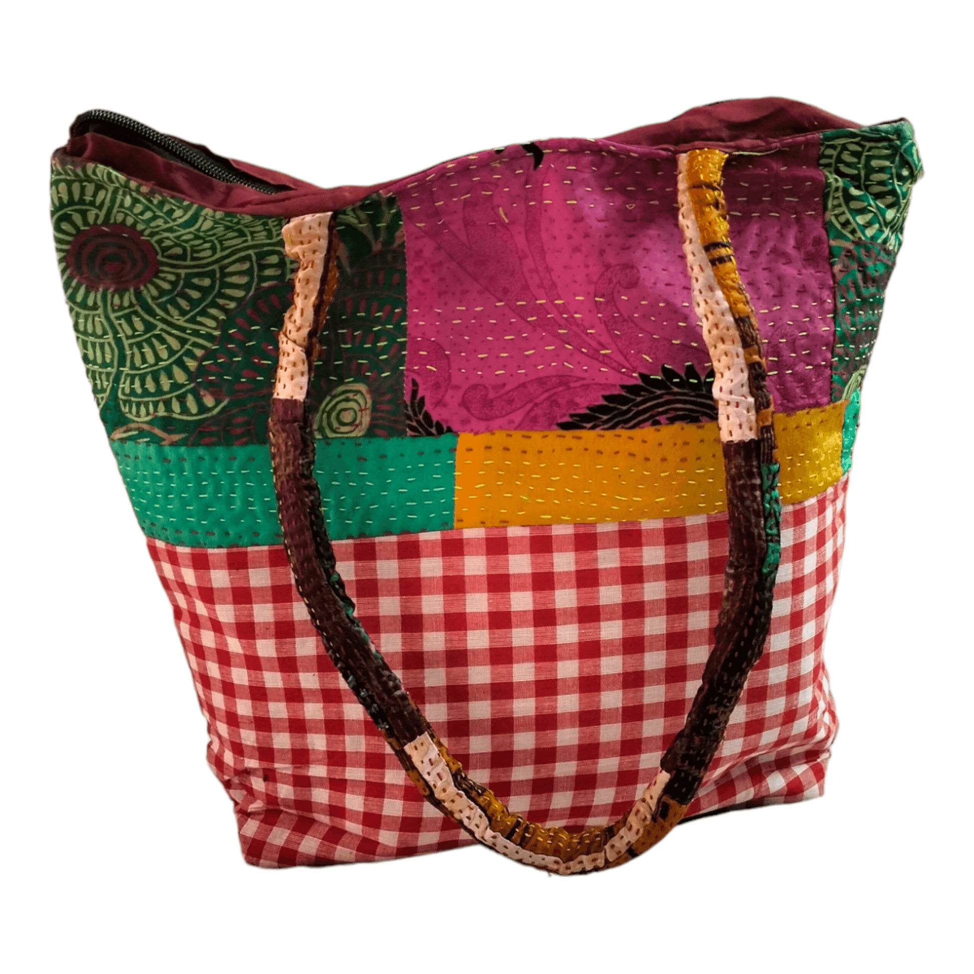 Stylish colorful cotton shantiniketan tote bag for women with zipper - AP BAG BHANDAR