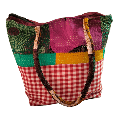 Stylish colorful cotton shantiniketan tote bag for women with zipper - AP BAG BHANDAR