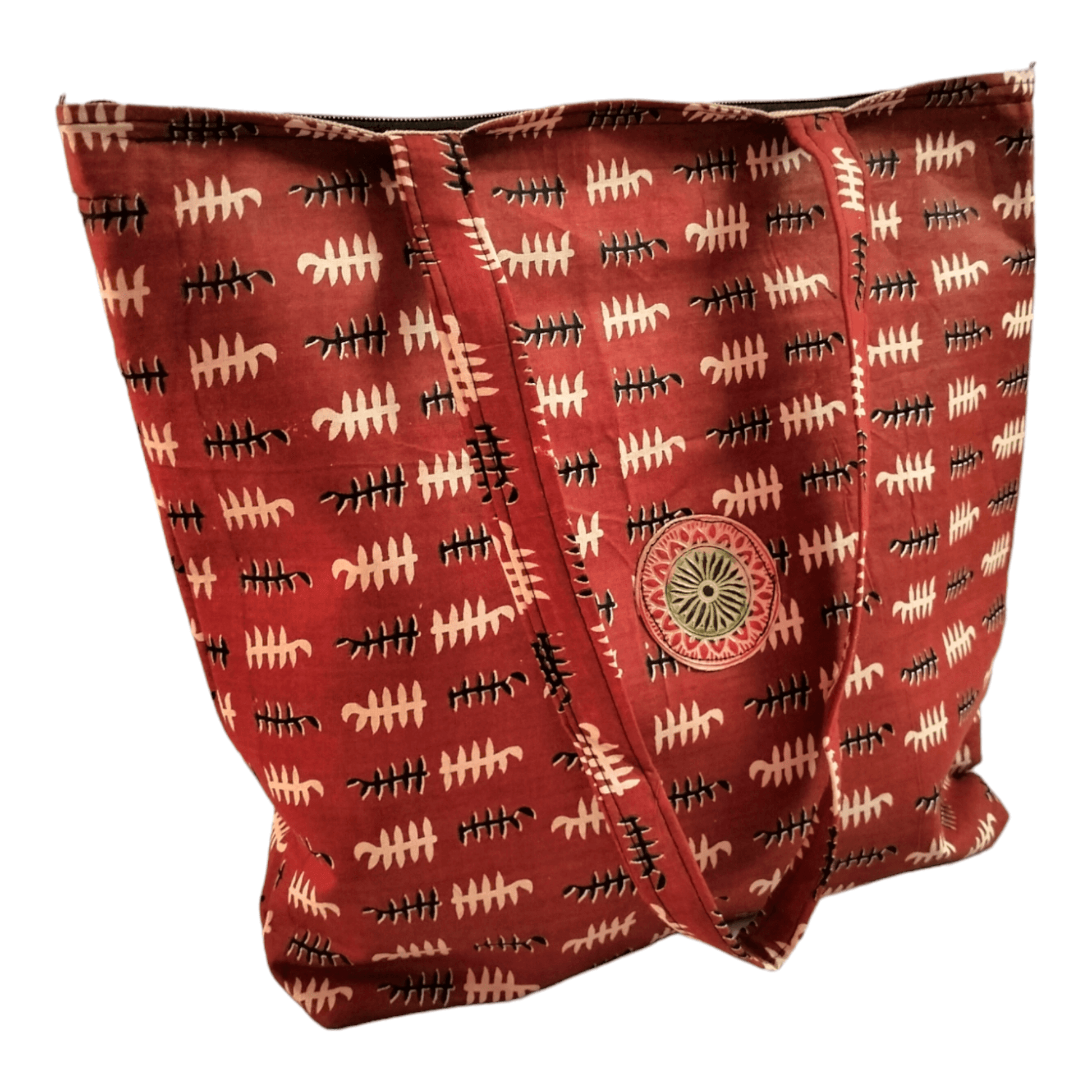 Stylish colorful cotton shantiniketan tote bag for women with zipper - AP BAG BHANDAR