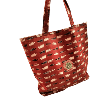 Stylish colorful cotton shantiniketan tote bag for women with zipper - AP BAG BHANDAR