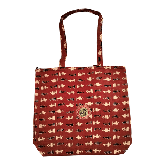 Stylish colorful cotton shantiniketan tote bag for women with zipper - AP BAG BHANDAR
