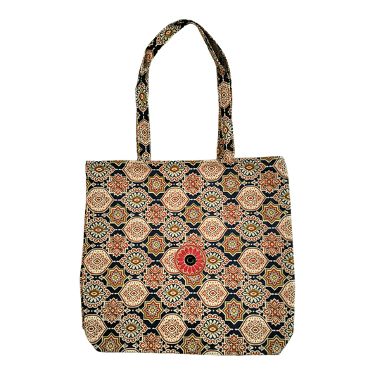 Stylish colorful cotton shantiniketan tote bag for women with zipper - AP BAG BHANDAR