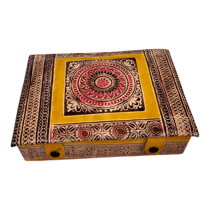 Traditional Shantiniketan Square Jewelry Box for Women - Handcrafted Indian Storage Case with Ethnic Charm - AP BAG BHANDAR