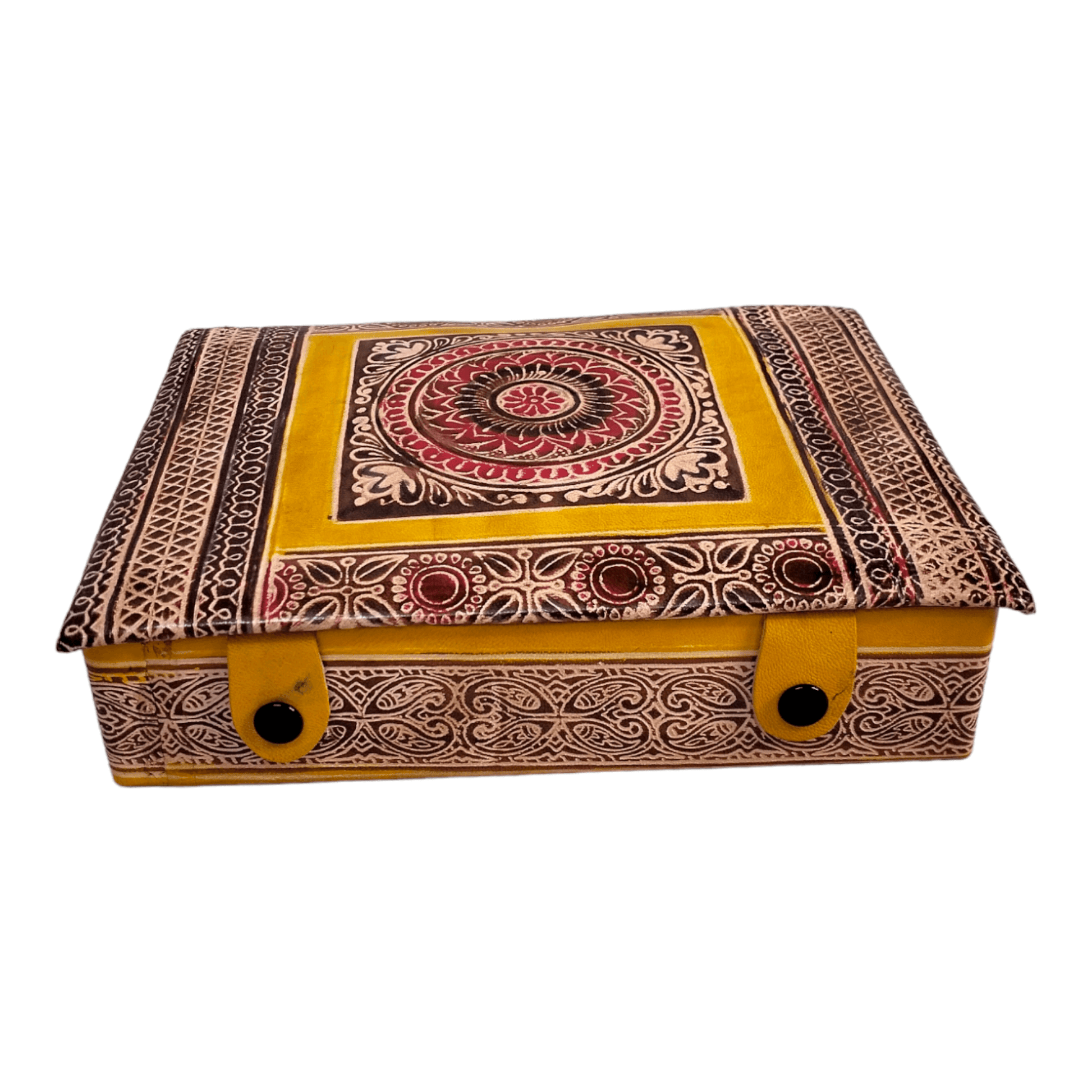 Traditional Shantiniketan Square Jewelry Box for Women - Handcrafted Indian Storage Case with Ethnic Charm - AP BAG BHANDAR