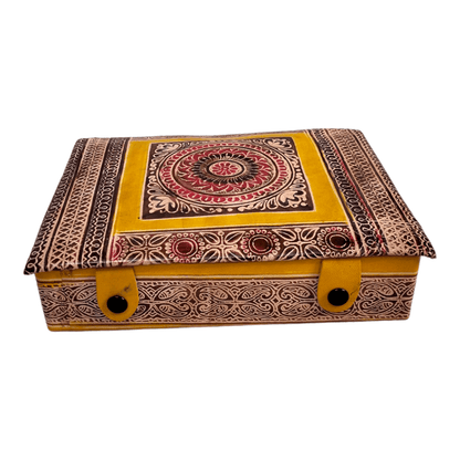 Traditional Shantiniketan Square Jewelry Box for Women - Handcrafted Indian Storage Case with Ethnic Charm - AP BAG BHANDAR