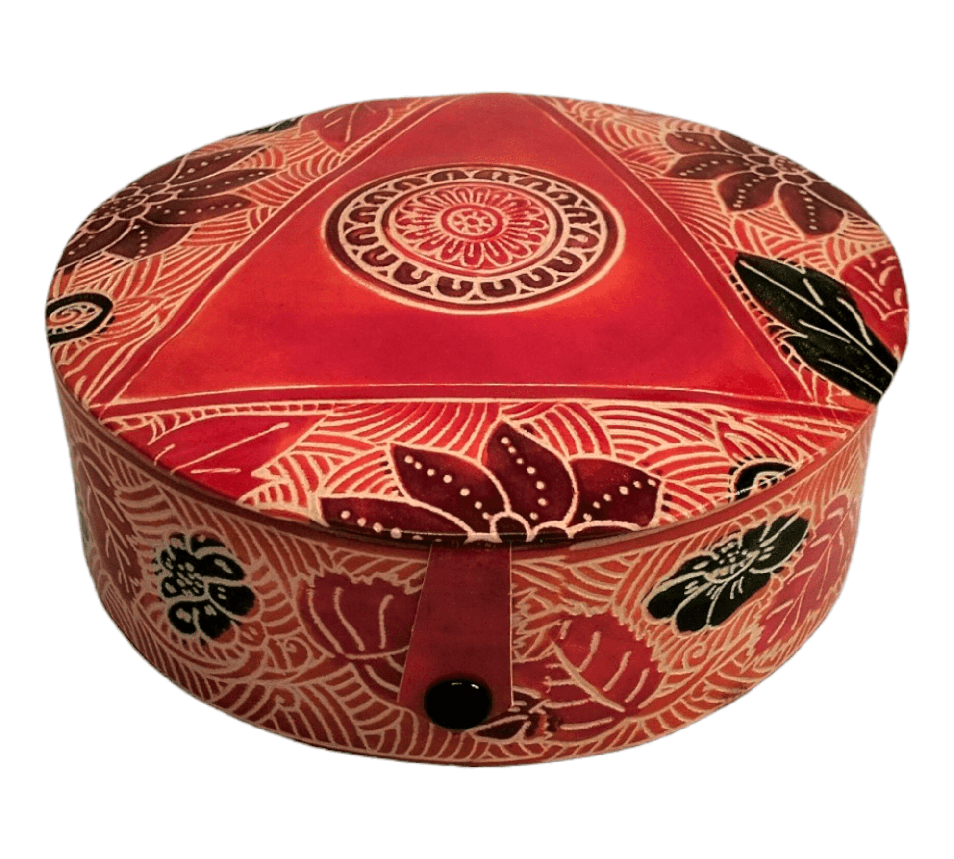 Traditional Shantiniketan Round Jewelry Box for Women - Handcrafted Ethnic Design - AP BAG BHANDAR