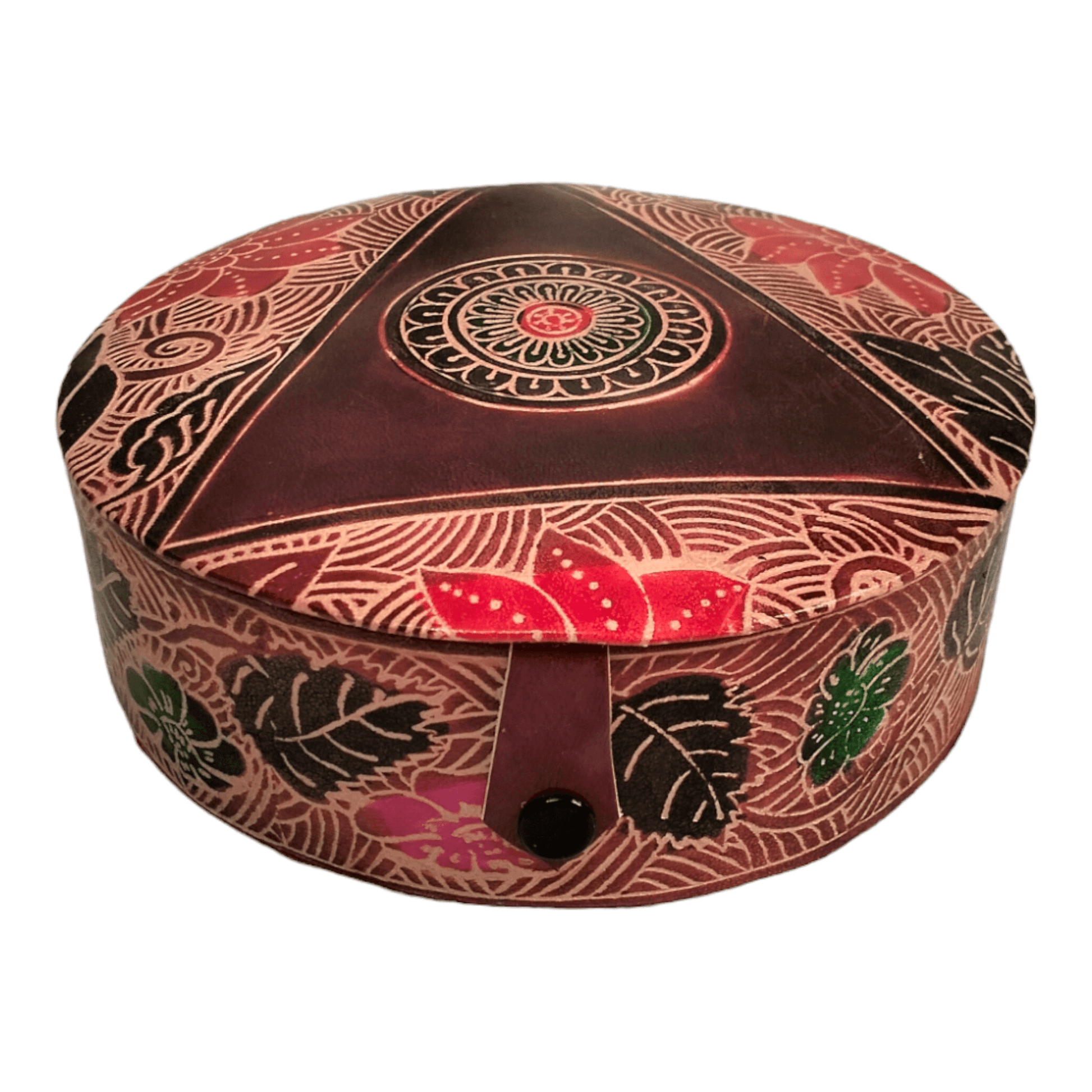 Traditional Shantiniketan Round Jewelry Box for Women - Handcrafted Ethnic Design - AP BAG BHANDAR