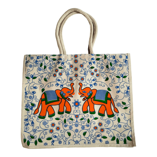 Shantiniketan Jute Tote Bag - Spacious Printed Design for Eco-Friendly Fashion Statement - AP BAG BHANDAR