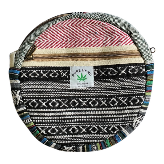 Handcrafted Shantiniketan Round Cotton Sling Bag – Made with Pure Hemp