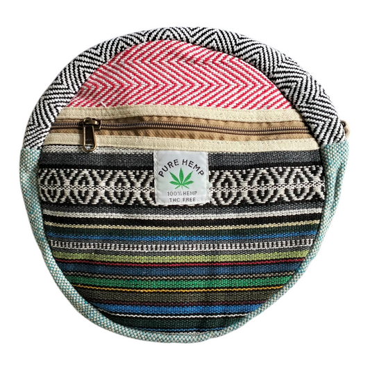 Handcrafted Shantiniketan Round Cotton Sling Bag – Made with Pure Hemp