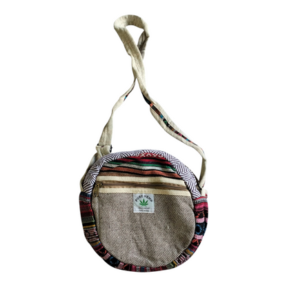 Handcrafted Shantiniketan Round Cotton Sling Bag – Made with Pure Hemp
