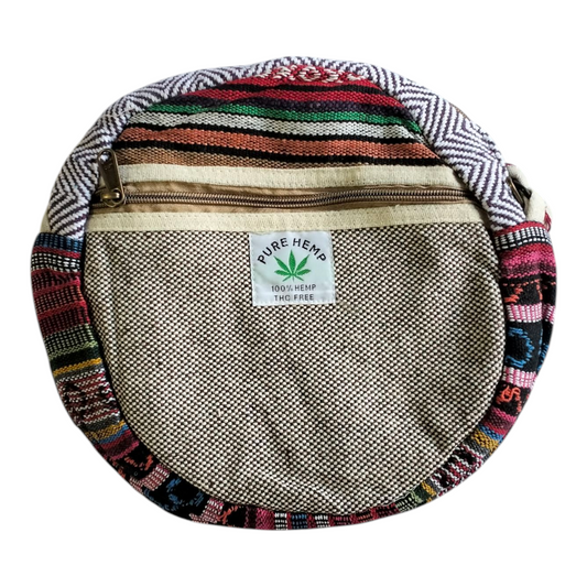 Handcrafted Shantiniketan Round Cotton Sling Bag – Made with Pure Hemp