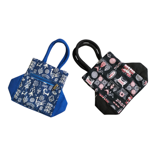 Shantiniketan Art Mini Handbags – Traditional Cotton Bag Combo (2 pcs)