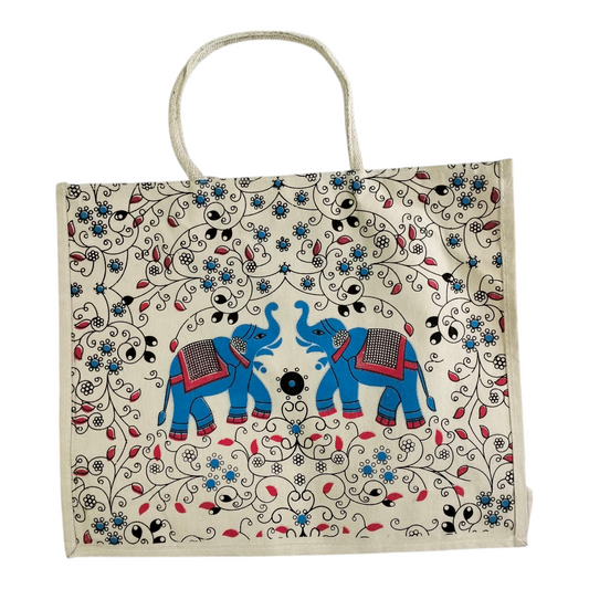 Shantiniketan Jute Tote Bag - Spacious Printed Design Eco-Friendly