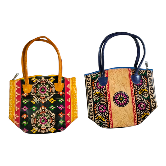 Pack of 2 Mini Handbags Traditional Ethnic Design-Handcrafted Ethnic Bags for Women Shantiniketan Style