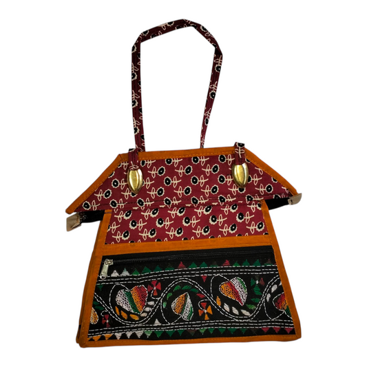 Traditional Shantiniketan Design Cotton Handbag for Women | Ethnic Small Size