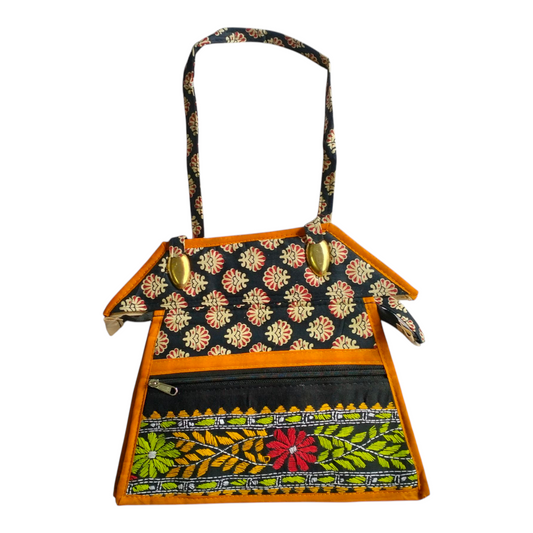 Traditional Shantiniketan Design Cotton Handbag for Women | Ethnic Small Size
