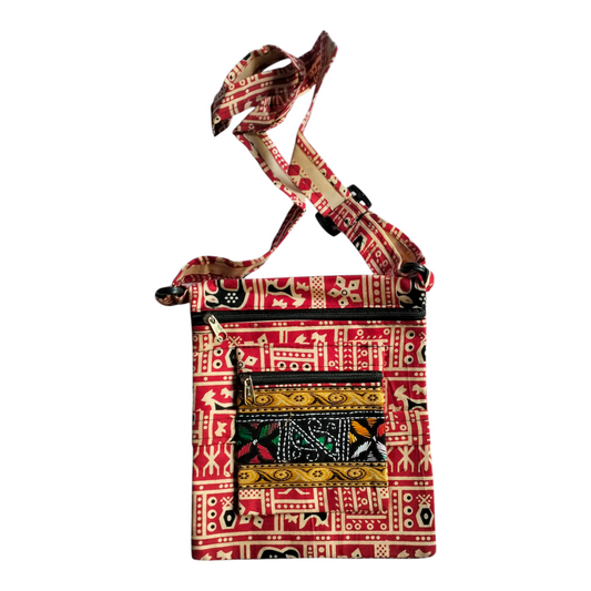 Colorful Cotton Cloth Sling Bag in Shantiniketan Style | Crossbody Handcrafted Indian Boho Style