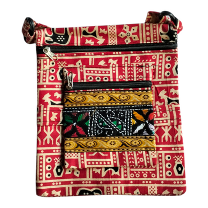 Colorful Cotton Cloth Sling Bag in Shantiniketan Style | Crossbody Handcrafted Indian Boho Style