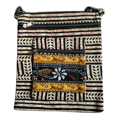 Colorful Cotton Cloth Sling Bag in Shantiniketan Style | Crossbody Handcrafted Indian Boho Style