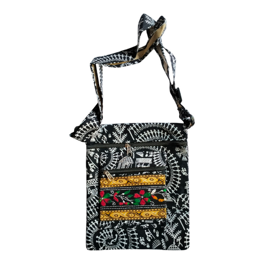 Colorful Cotton Cloth Sling Bag in Shantiniketan Style | Crossbody Handcrafted Indian Boho Style