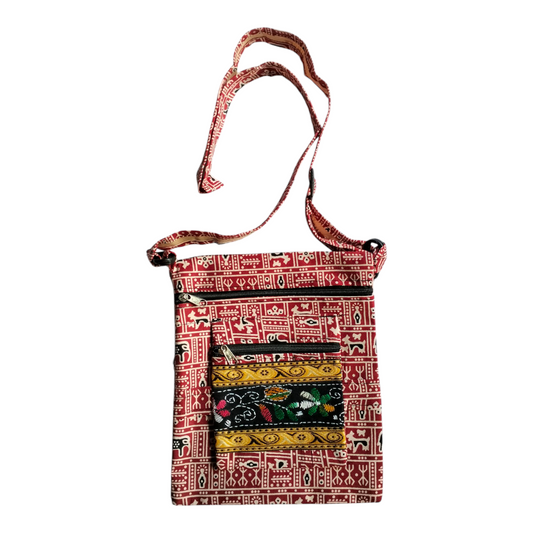 Colorful Cotton Cloth Sling Bag in Shantiniketan Style | Crossbody Handcrafted Indian Boho Style