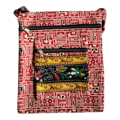 Colorful Cotton Cloth Sling Bag in Shantiniketan Style | Crossbody Handcrafted Indian Boho Style