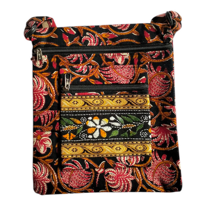 Colorful Cotton Cloth Sling Bag in Shantiniketan Style | Crossbody Handcrafted Indian Boho Style