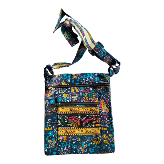 Colorful Cotton Cloth Sling Bag in Shantiniketan Style | Crossbody Handcrafted Indian Boho Style