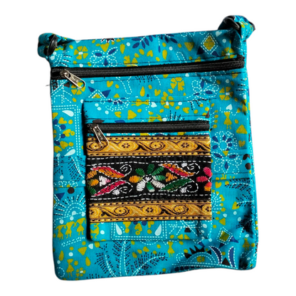 Colorful Cotton Cloth Sling Bag in Shantiniketan Style | Crossbody Handcrafted Indian Boho Style