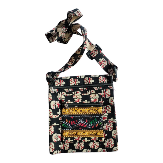 Colorful Cotton Cloth Sling Bag in Shantiniketan Style | Crossbody Handcrafted Indian Boho Style